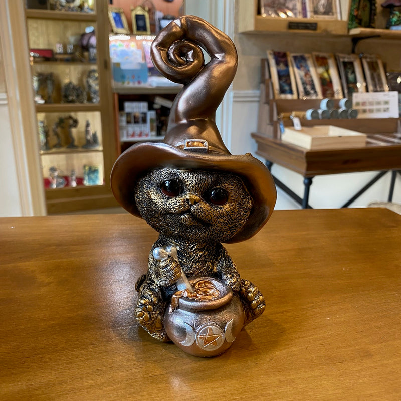 Figurine Chat Sorcier – Effet cuivre patiné