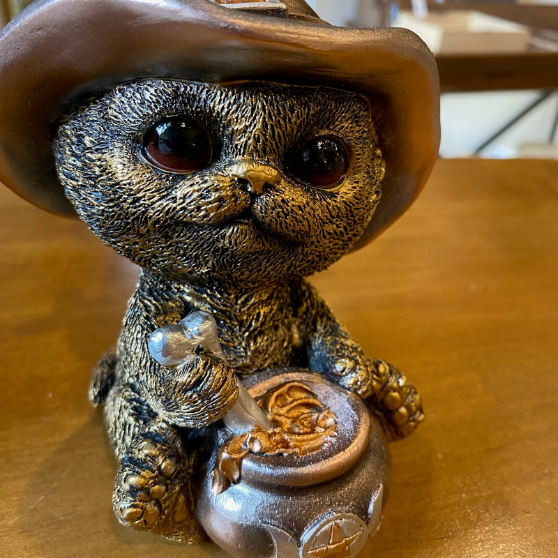 Figurine Chat Sorcier – Effet cuivre patiné