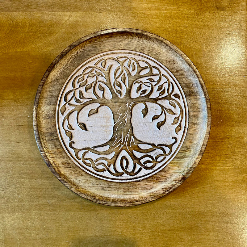 Plateau décoratif en bois de manguier – Motif Arbre de Vie