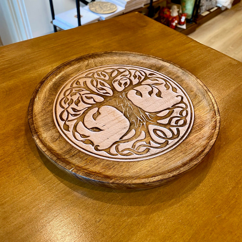 Plateau décoratif en bois de manguier – Motif Arbre de Vie