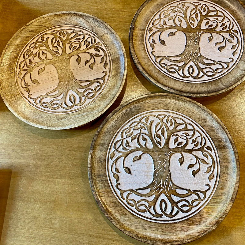 Plateau décoratif en bois de manguier – Motif Arbre de Vie