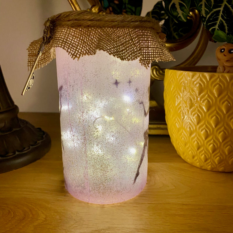 Lanterne artisanale - Fée rose - Fiole rose et clef à l'ancienne