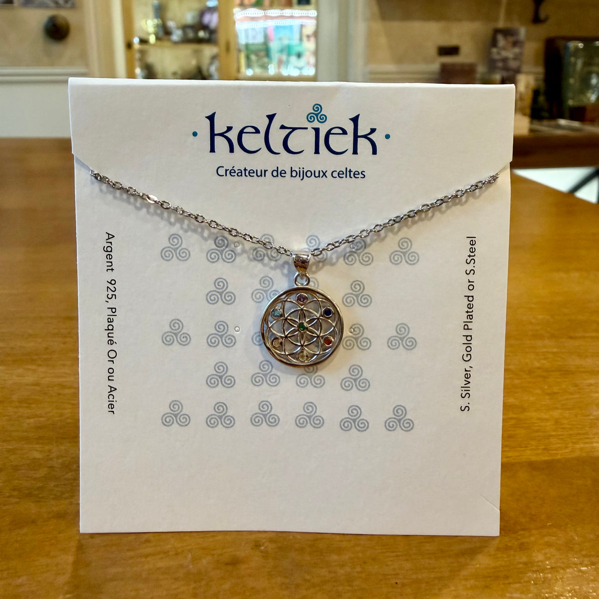 Collier Fleur de Vie 7 Chakras en Argent 925 Rhodié – Pendentif Énergétique