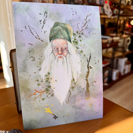 Illustration A5 Le Mage Vert – Affiche féerique – L’Or.angerie