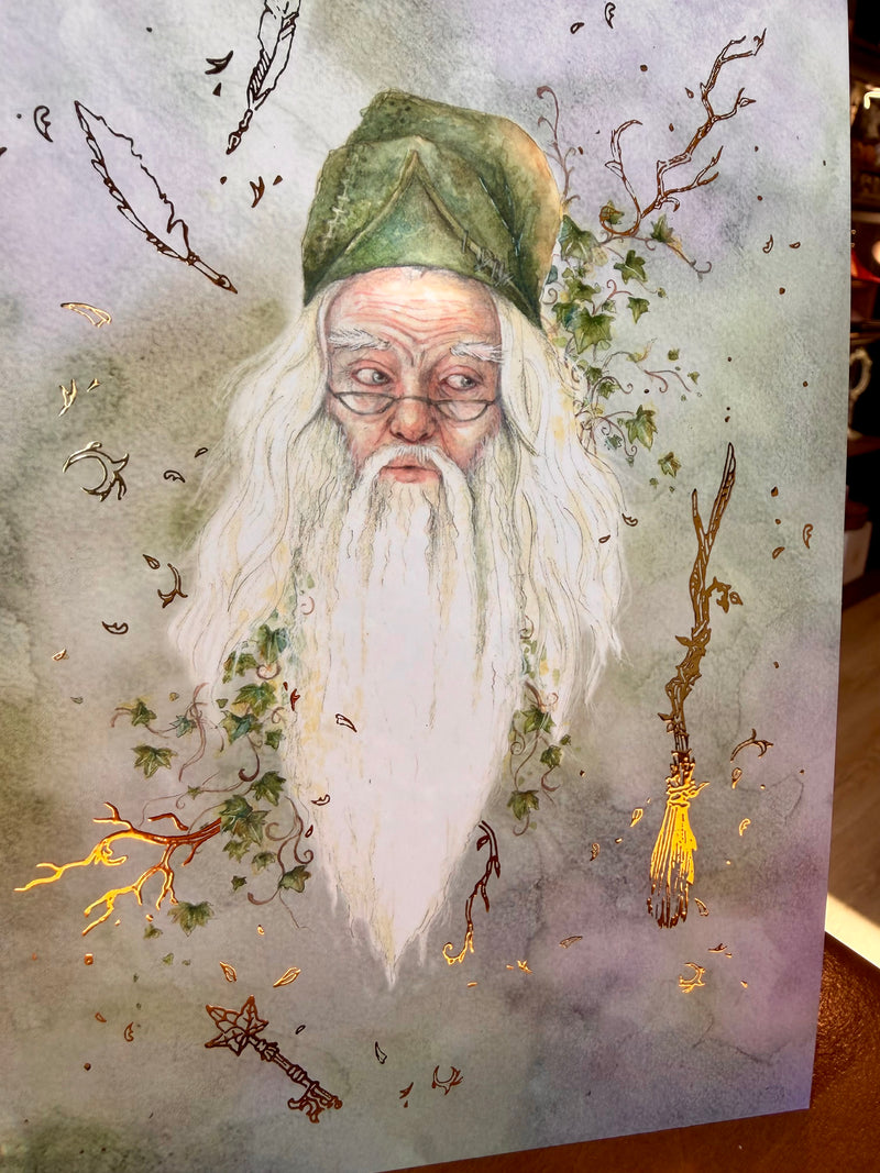 Illustration A5 Le Mage Vert – Affiche féerique – L’Or.angerie