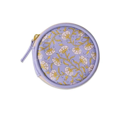 Pilulier de voyage violet floral – Étui compact en cuir végétalien