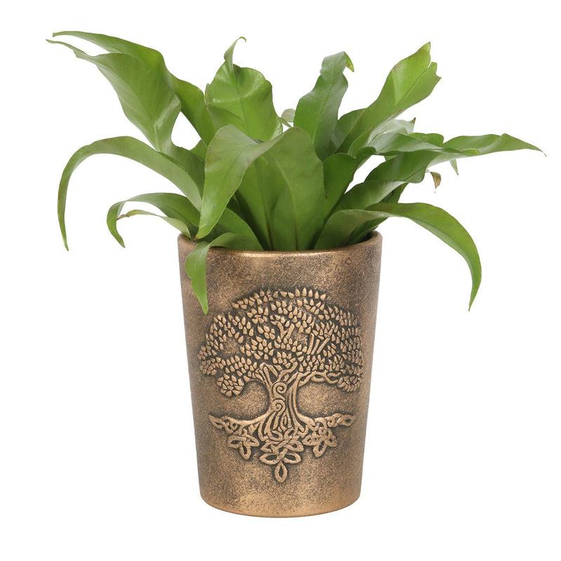 Pot de Fleurs Arbre de Vie en Terre Cuite Effet Bronze – Cache-Pot Celtique