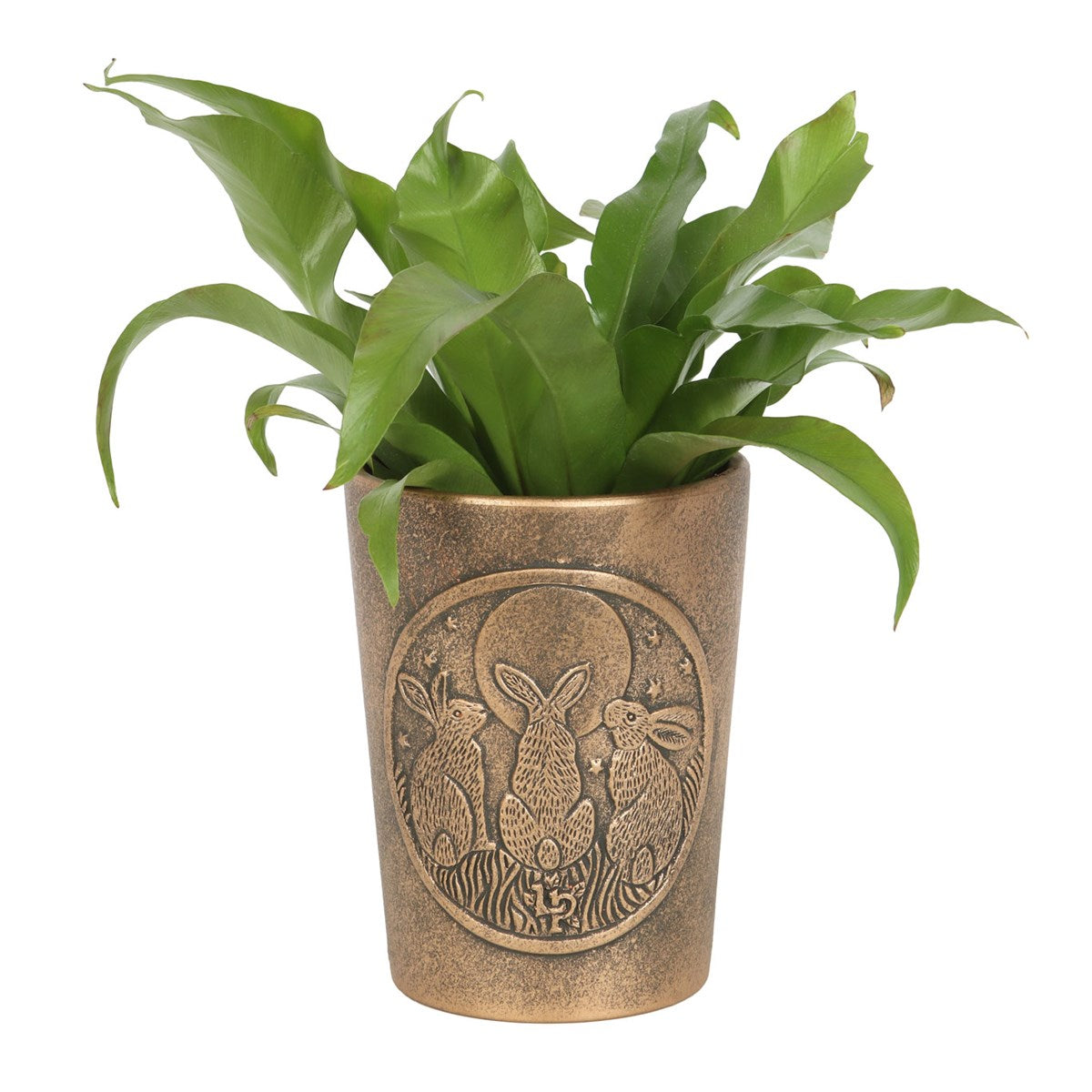 Pot de Fleurs Trois Lièvres en Terre Cuite Effet Bronze – Cache-Pot Mystique
