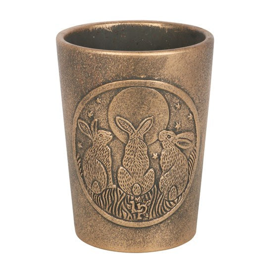 Pot de Fleurs Trois Lièvres en Terre Cuite Effet Bronze – Cache-Pot Mystique
