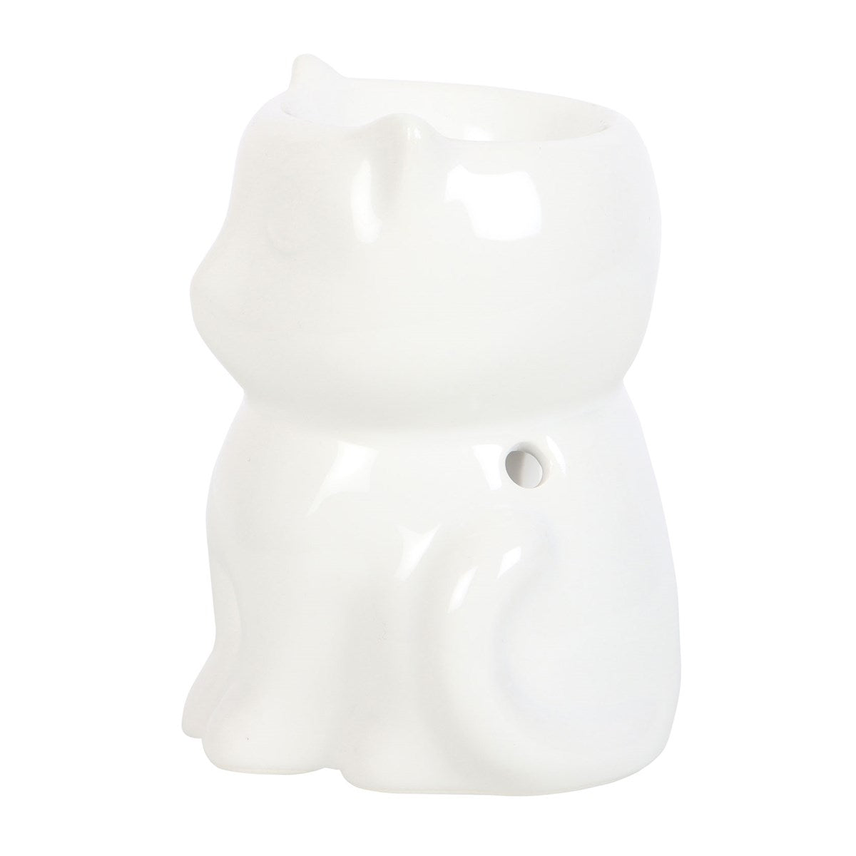 Brûle-Parfum Chat en Céramique Blanche – Diffuseur d’Huiles et Cires