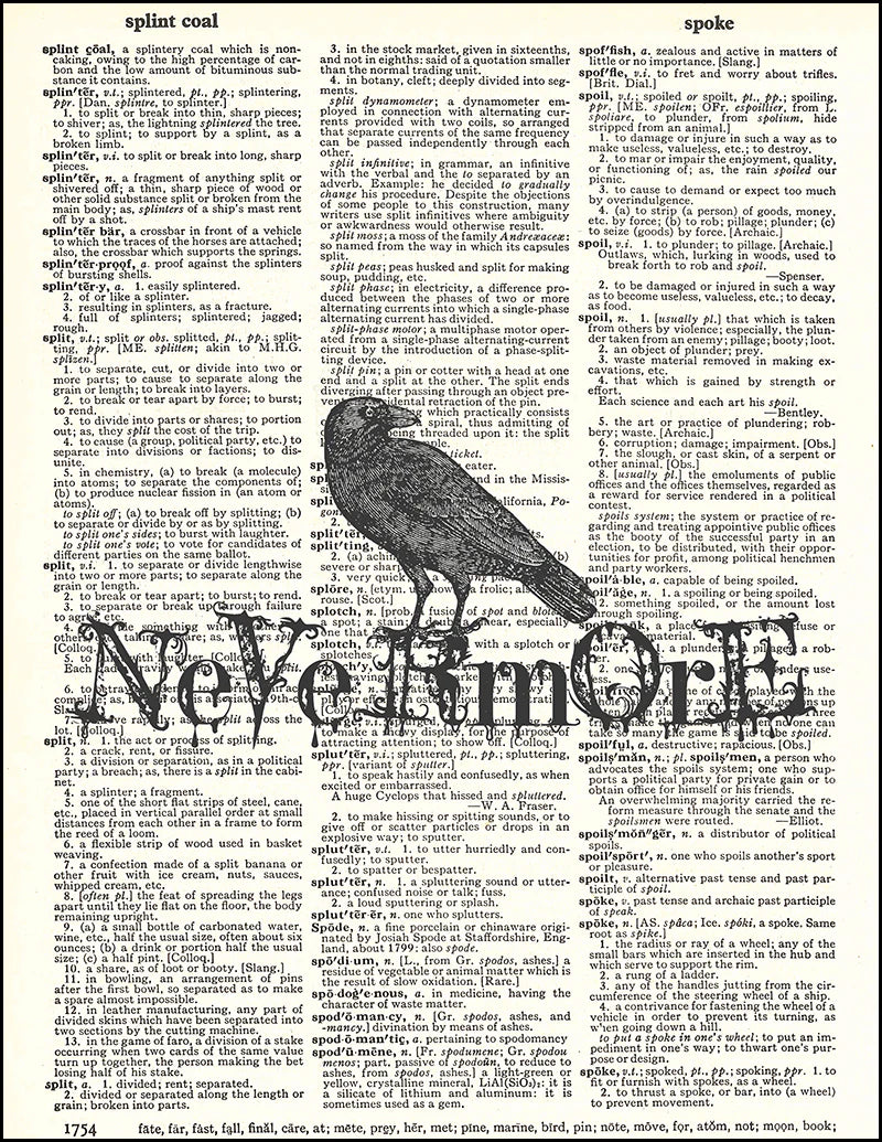 Affiche Vintage – Corbeau "Nevermore" sur page de dictionnaire anglais