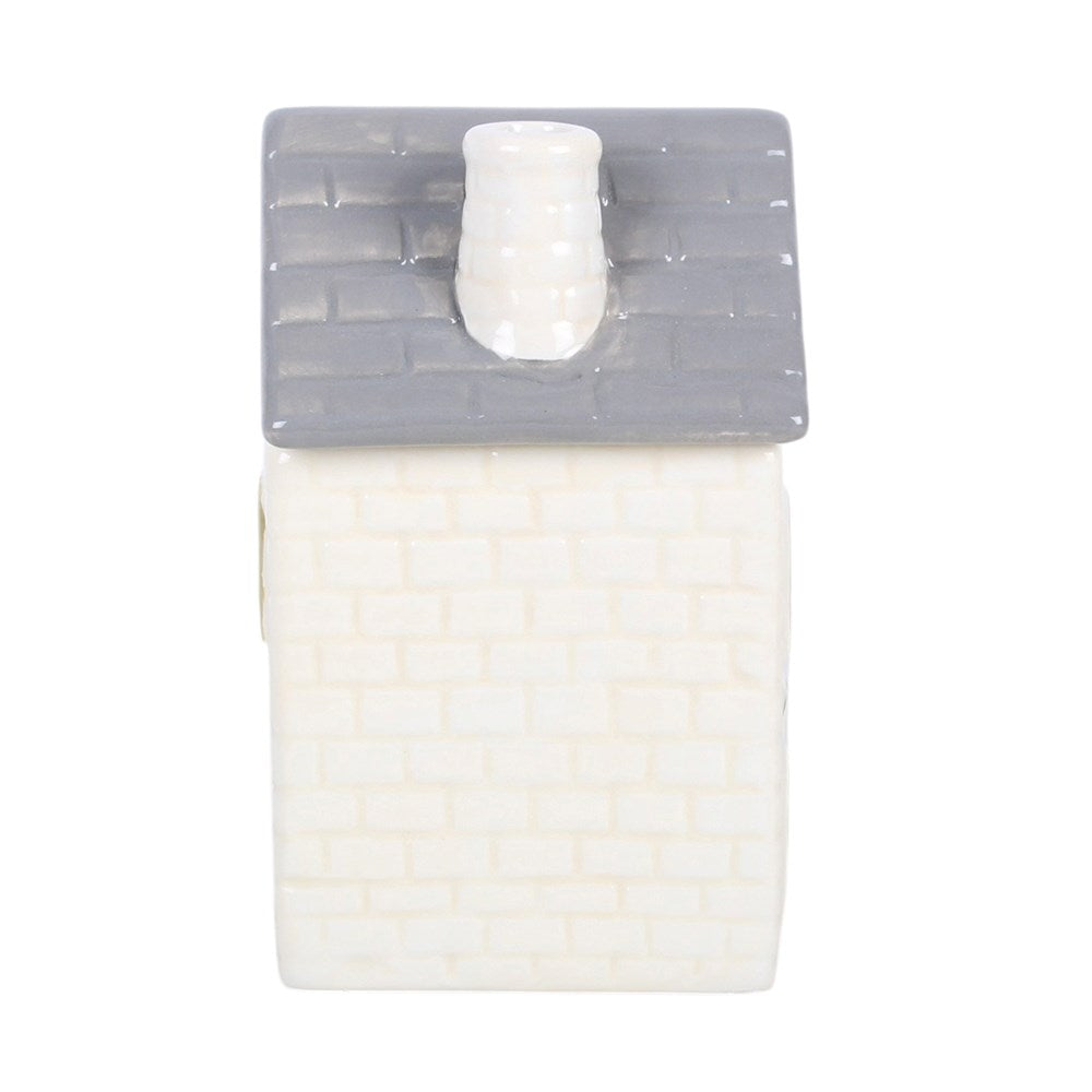 Brûle-parfum maison cottage blanche en céramique pour fondant parfumé, décoration cottagecore