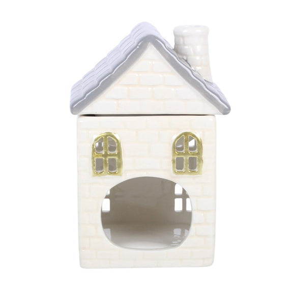 Brûle-parfum maison cottage blanche en céramique pour fondant parfumé, décoration cottagecore