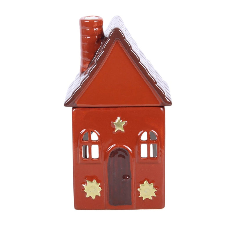 Brûle-parfum maison cottage rouge en céramique pour fondant parfumé, décoration cottagecore