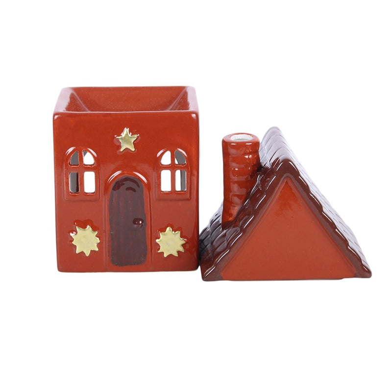 Brûle-parfum maison cottage rouge en céramique pour fondant parfumé, décoration cottagecore