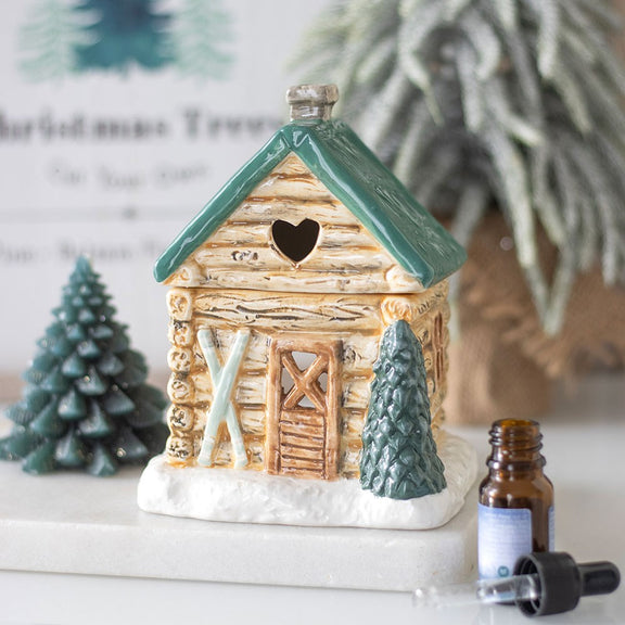 Brûle-parfum maison en céramique en forme de chalet de montagne, pour fondants parfumés