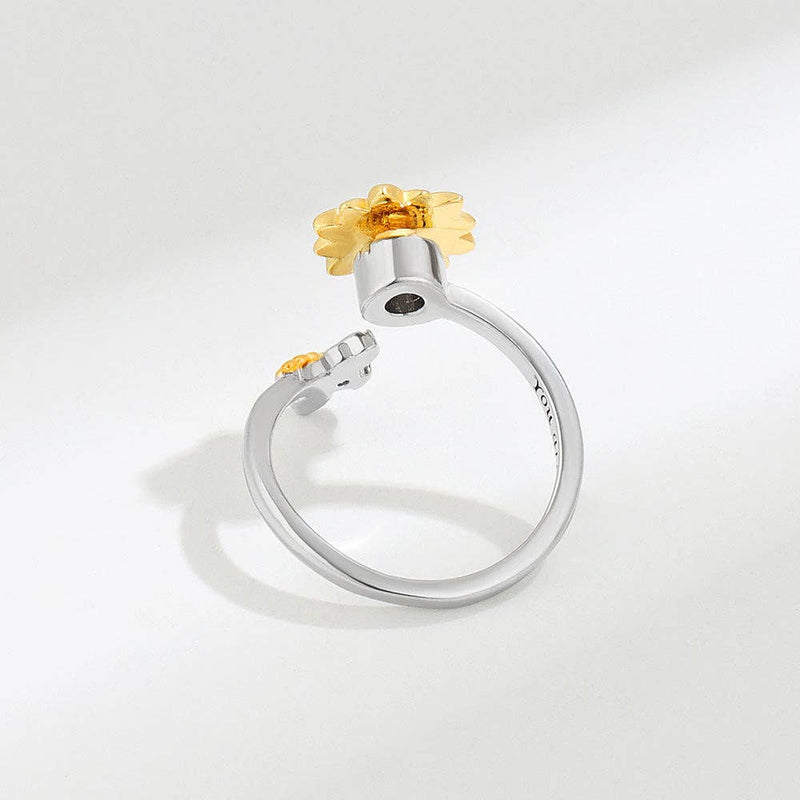 Bague anti-stress tournesol rotatif en argent 925 – Ajustable