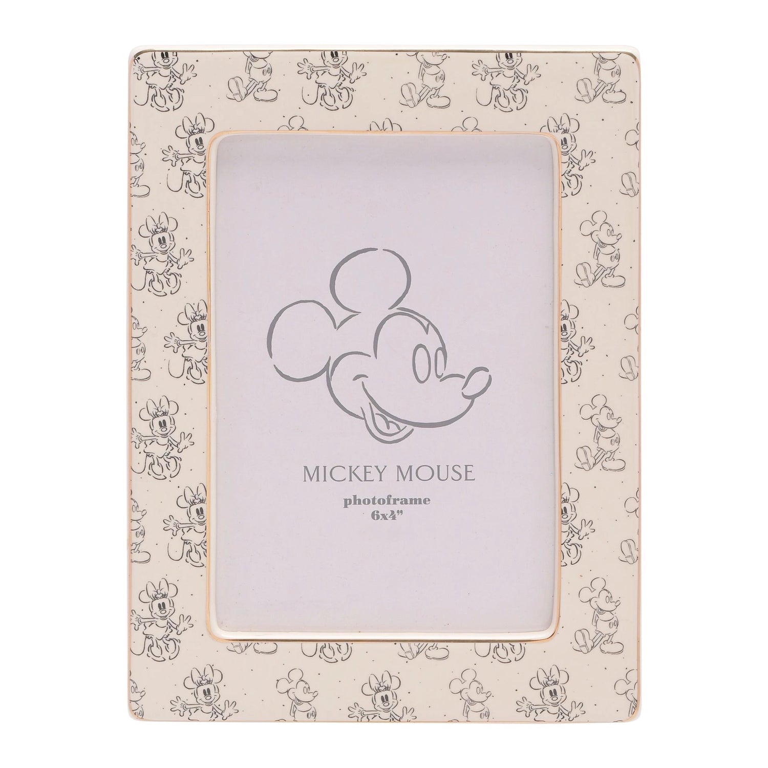Cadre Photo Disney Mickey & Minnie – Céramique Blanche et Dorée