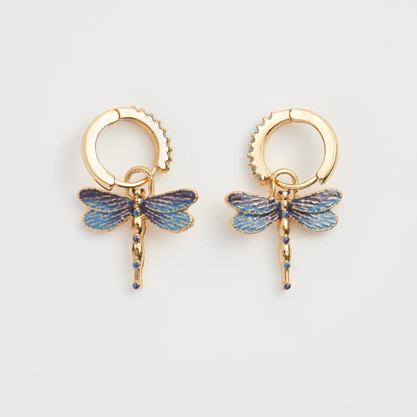 Boucles d’oreilles Fable England – Libellule bleue en émail et plaqué or