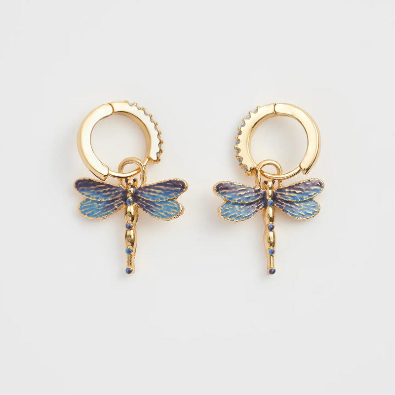 Boucles d’oreilles Fable England – Libellule bleue en émail et plaqué or