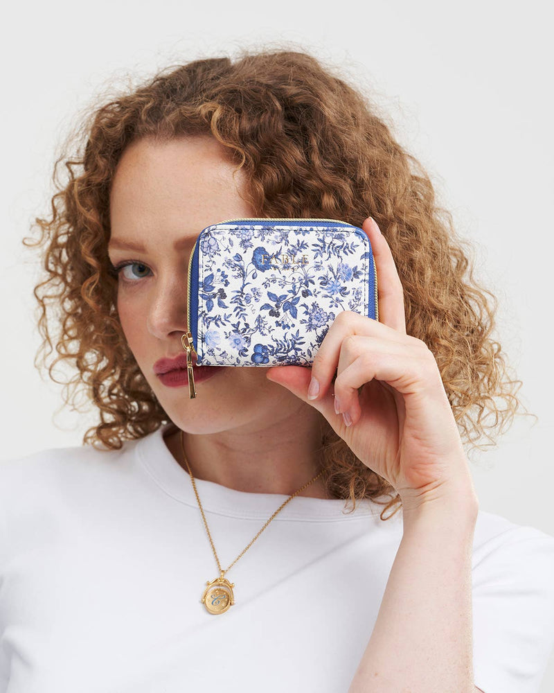 Portefeuille – Fable England – Porte-Cartes & Monnaie Floral Bleu