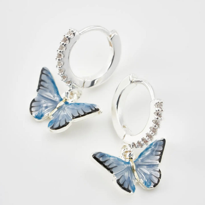 Boucles d’oreilles Fable England – Papillon bleu en émail et plaqué argent