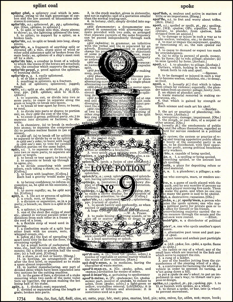 Affiche Vintage – Love Potion n°9 sur page de dictionnaire anglais
