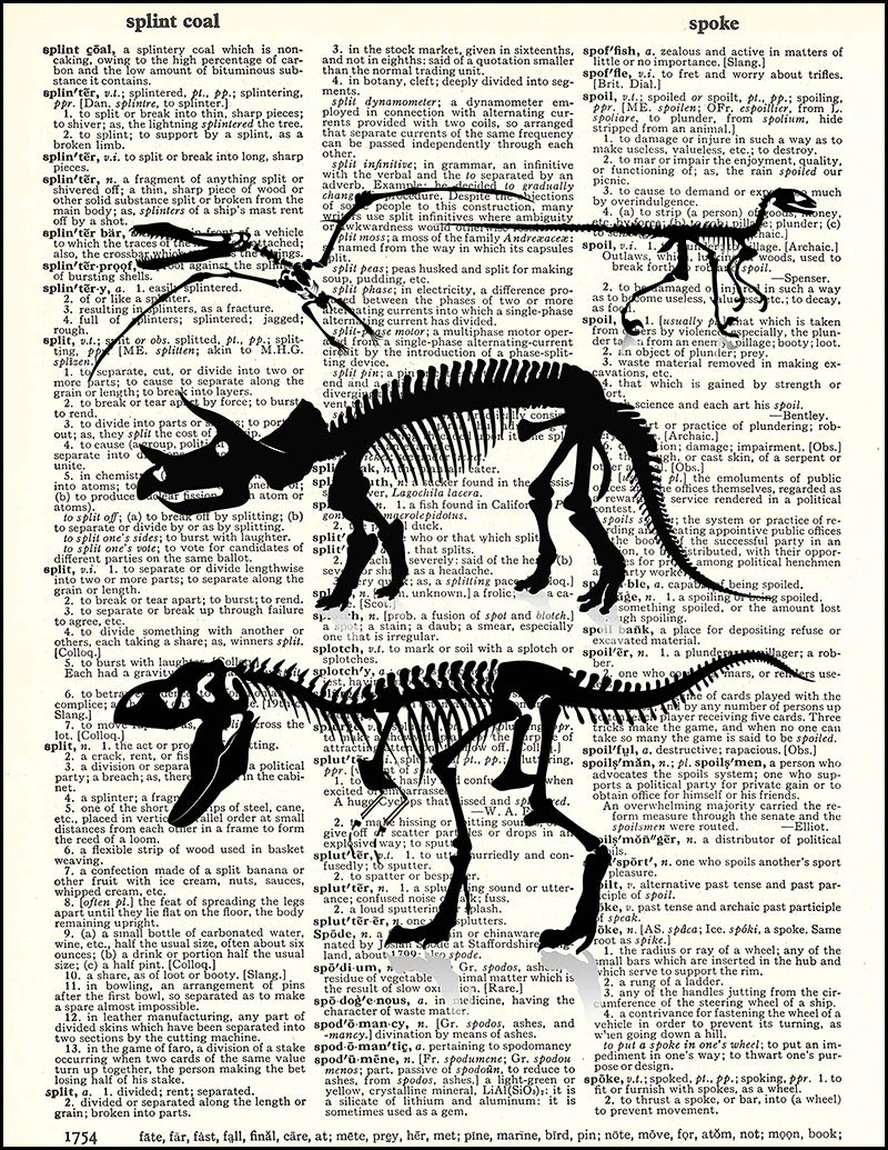 Affiche Vintage – Squelettes de Dinosaures sur page de dictionnaire anglais