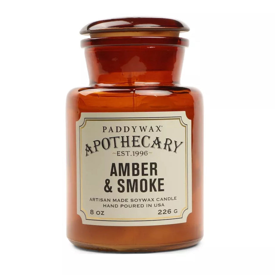Bougie Parfumée Apothicaire Ambre & Fumée 226 g – Verre Ambré Vintage