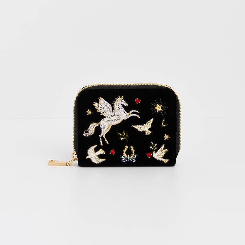 Portefeuille Brodé Céleste Velours Noir – Fable England