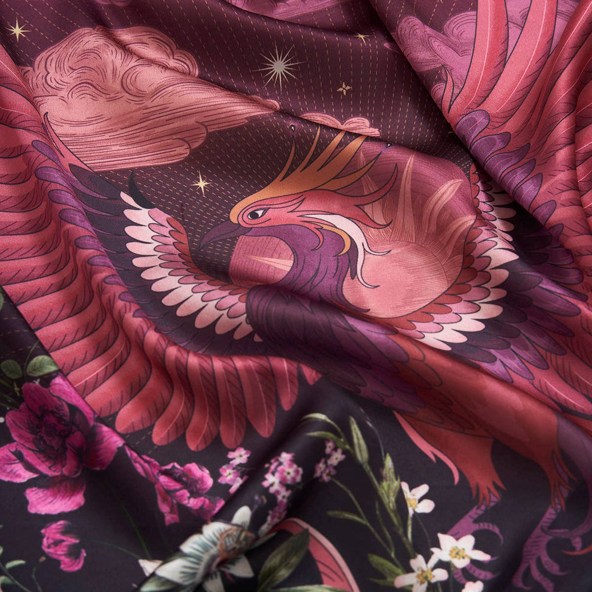Foulard carré Phénix bordeaux – Fable England - 90 × 90 cm