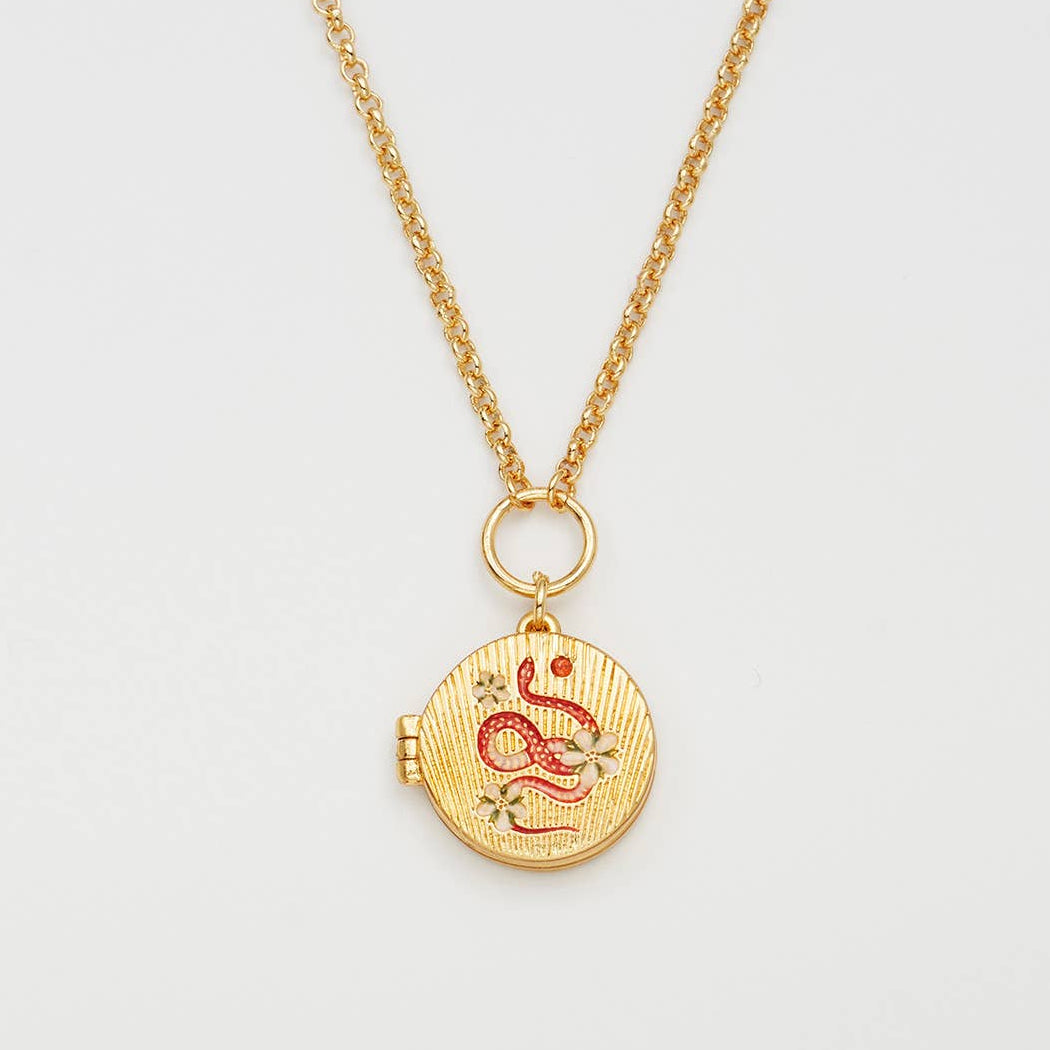 Collier médaillon Fleur et serpent doré – Plaqué or 22 carats - Fable England