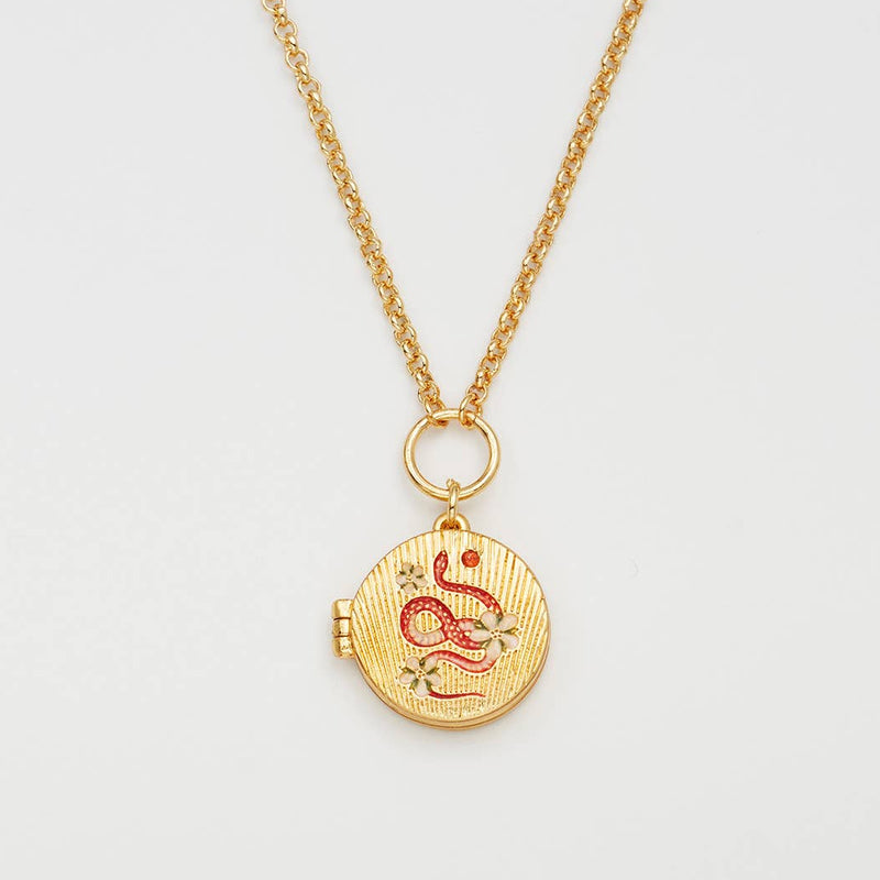 Collier médaillon Fleur et serpent doré – Plaqué or 22 carats - Fable England