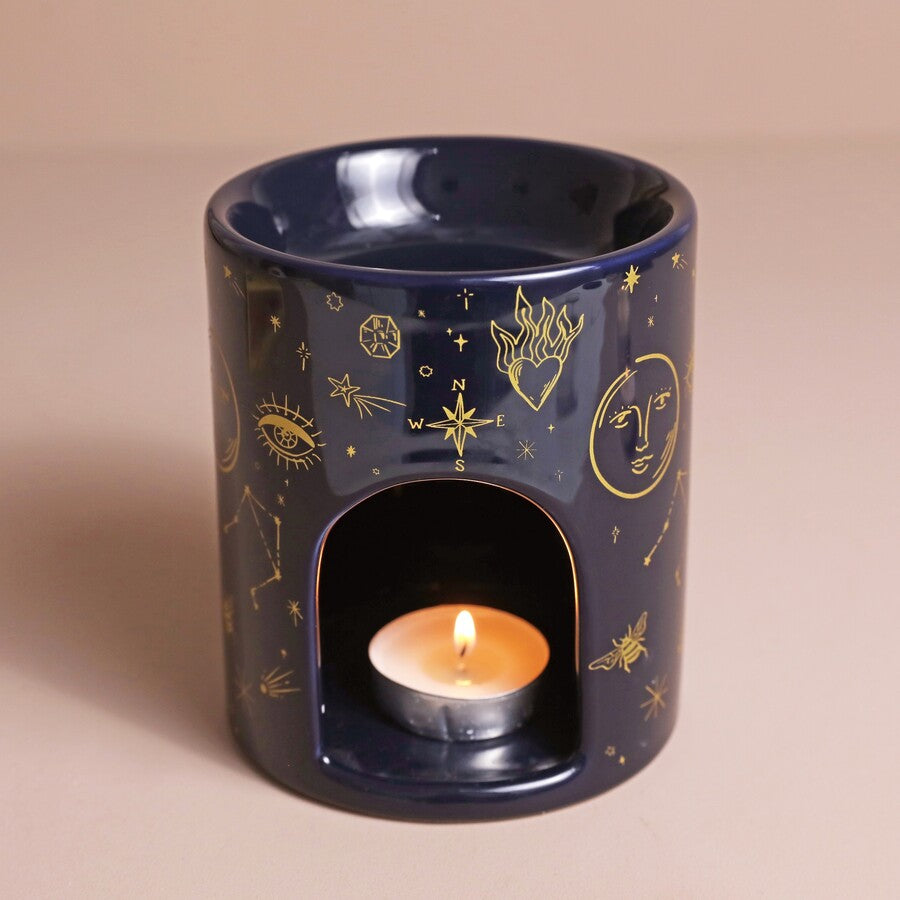 Brûle-parfum ésotérique en céramique bleu nuit - Céleste