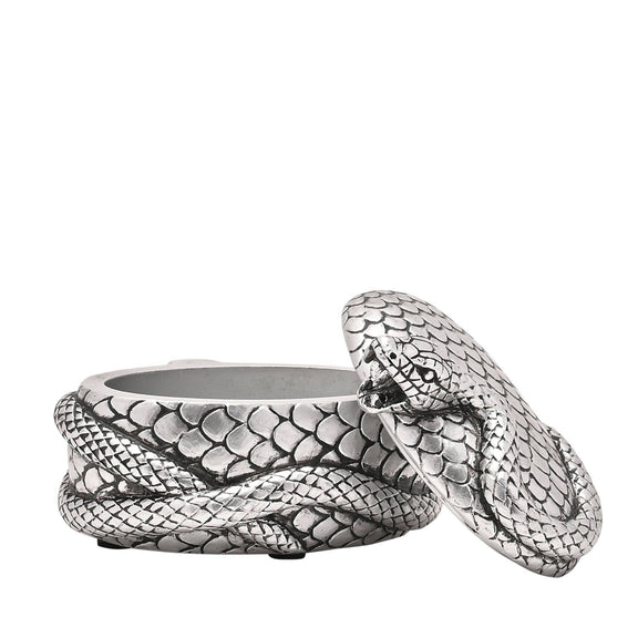 Boite ovale argentée avec un serpent