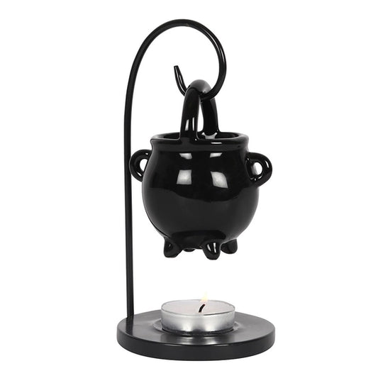 Brûle parfum suspendu en forme de chaudron noir