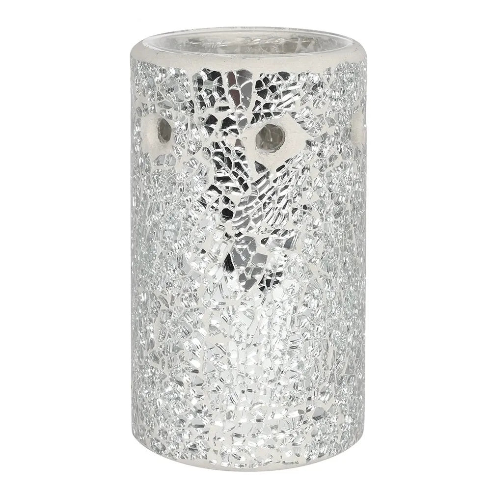 Brûle-parfum en verre craquelé - mosaïque argentée