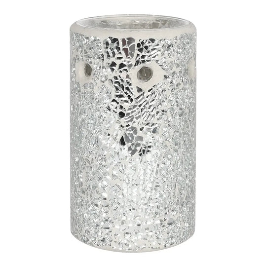 Brûle-parfum en verre craquelé - mosaïque argentée