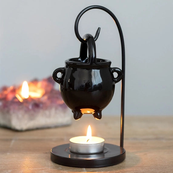 Brûle parfum suspendu en forme de chaudron noir
