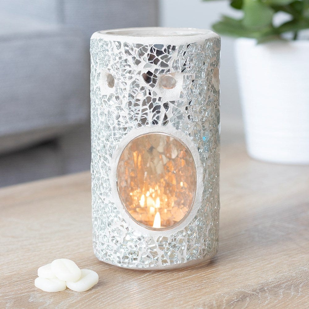 Brûle-parfum en verre craquelé - mosaïque argentée