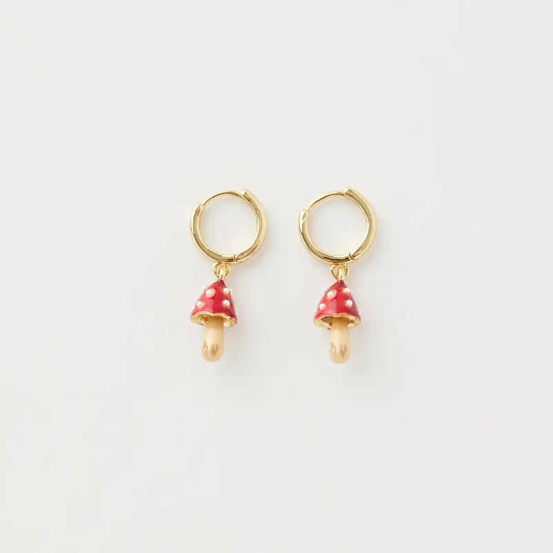 Boucles d’oreilles Fable England – Champignons rouges émaillés en plaqué or