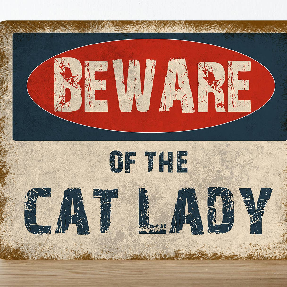 Plaque métal - Attention à la dame aux chats