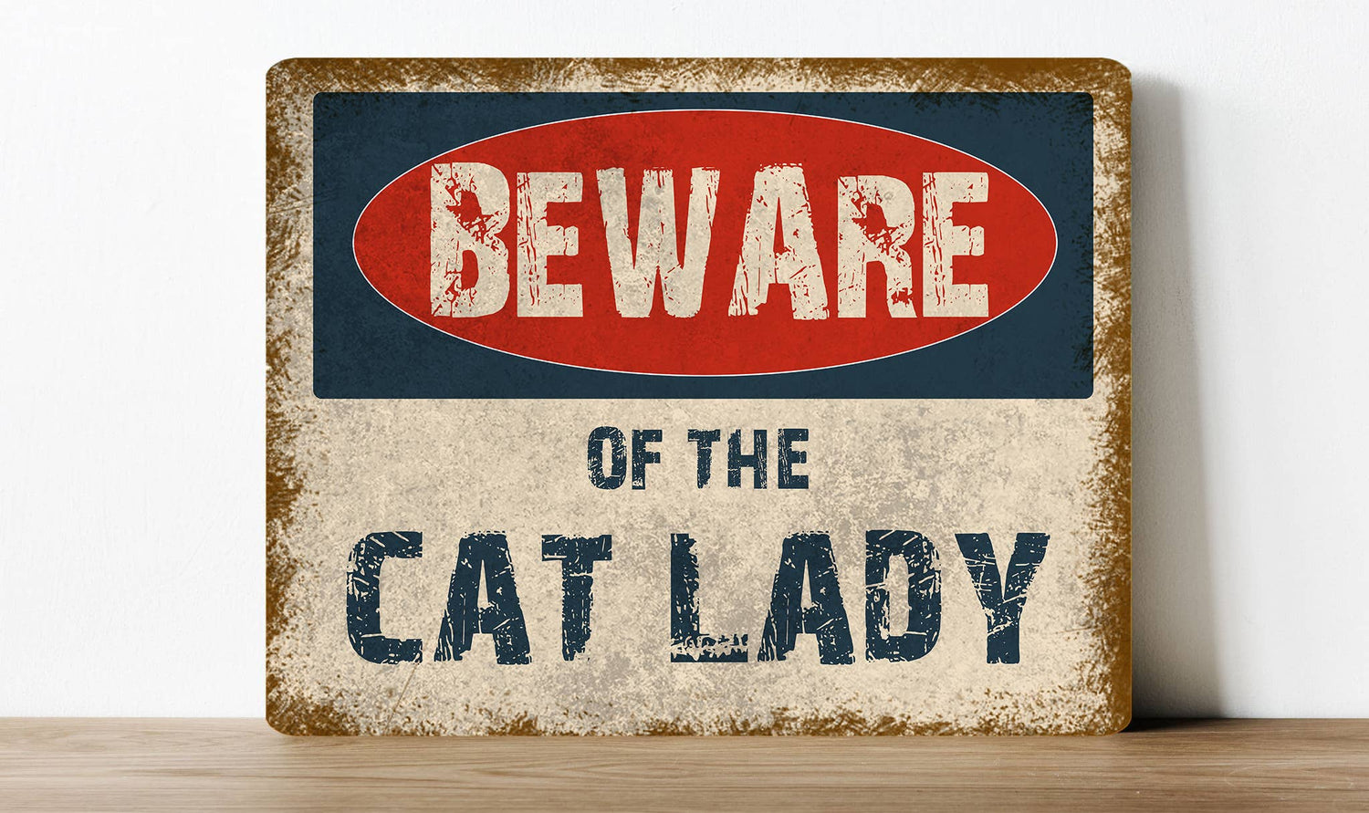 Plaque métal - Attention à la dame aux chats