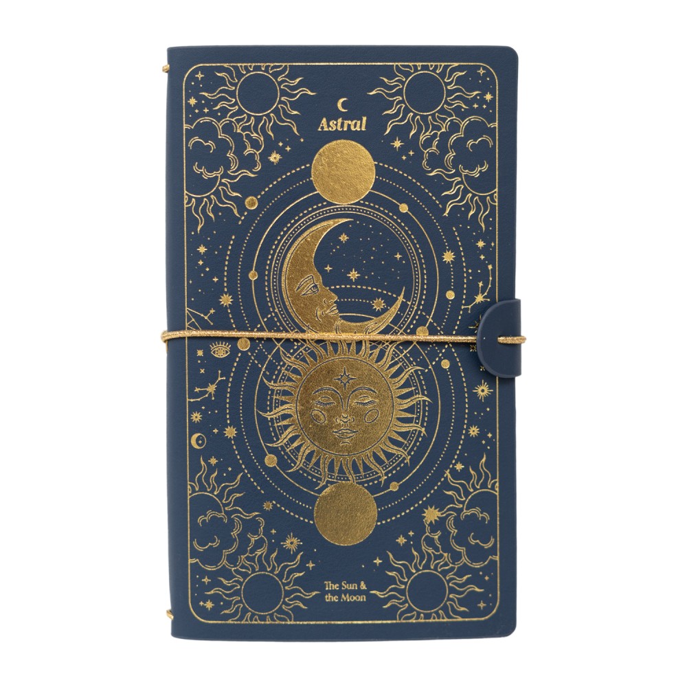 Carnet de voyage Astral – Soleil & Lune – Bleu nuit et or