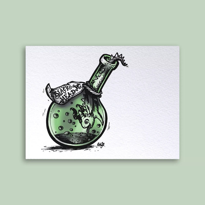 Carte postale d'un dragon dans une fiole verte