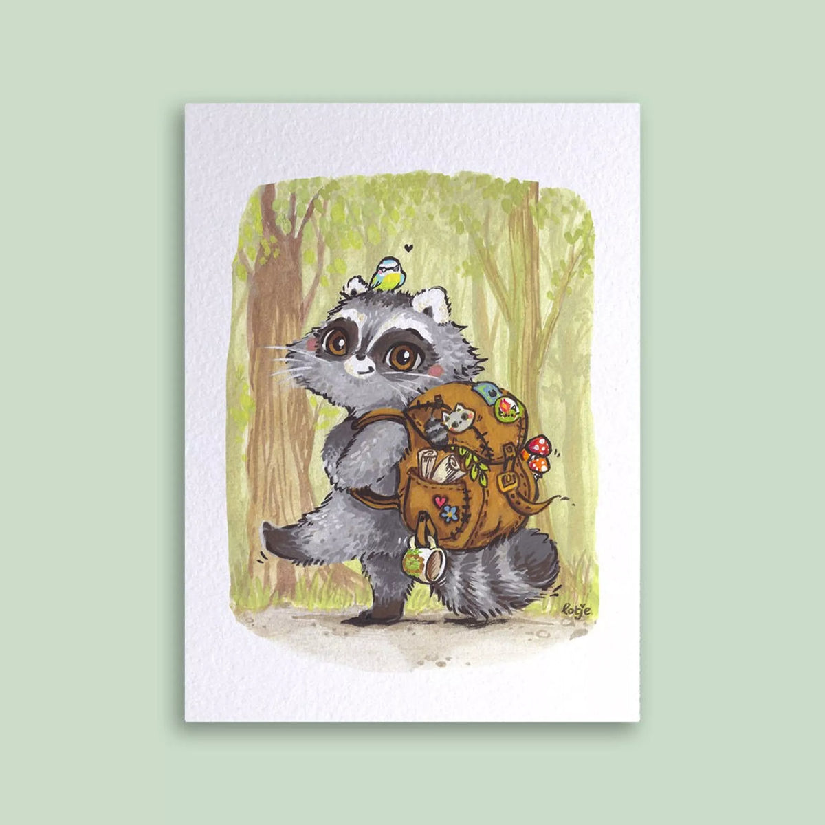 Carte postale Raton randonneur et sac enchanté