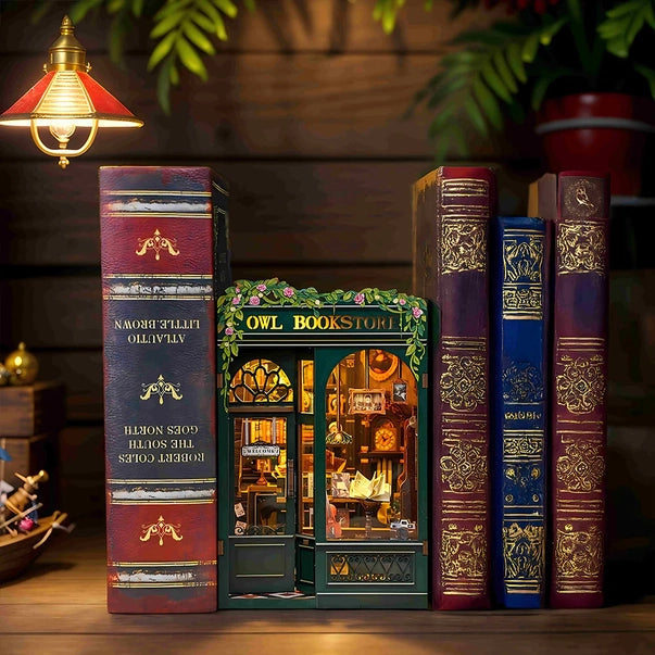 Book Nook Librairie du Hibou – Serre livre à assembler avec LED