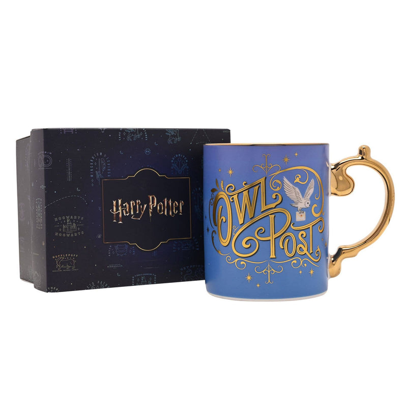 Mug en céramique Harry Potter Owl Post bleu profond à détails dorés, collection Warner Bros