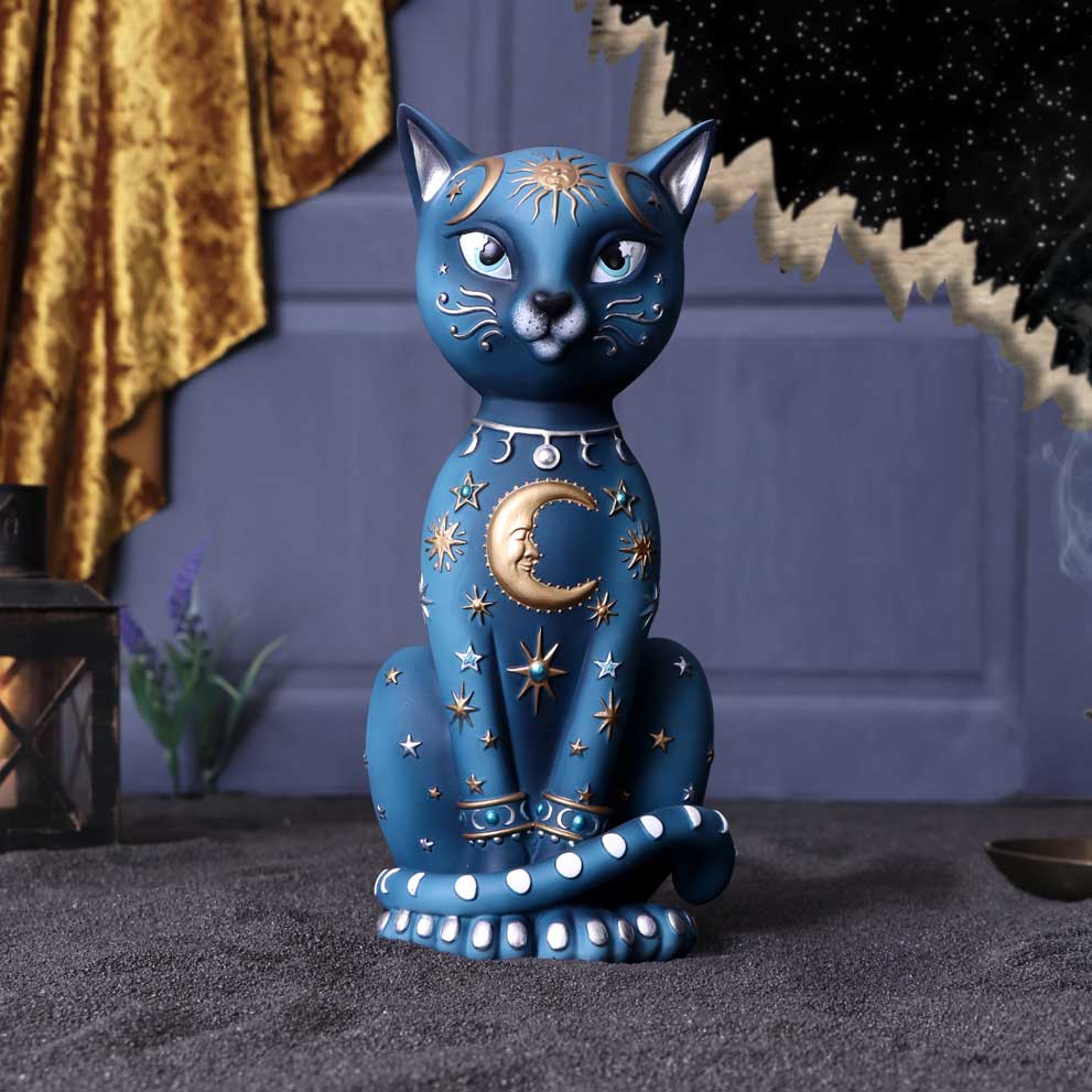 Statue Chat Céleste – Gardien des Étoiles et de la Lune – 25 cm