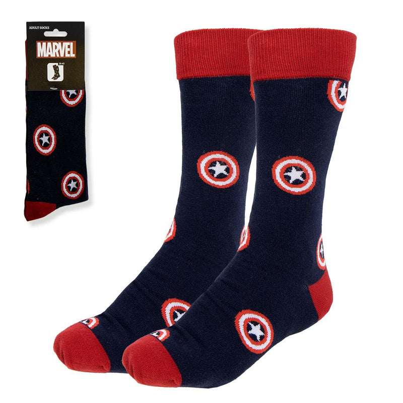 Chaussettes Captain America – Logo bouclier – Taille 38-45 – Licence officielle Marvel